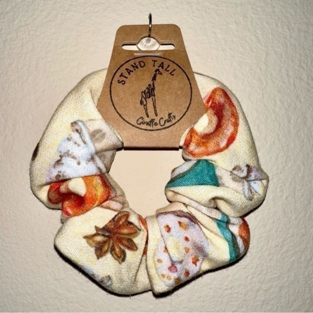 Last 1! $7ea or 3/$15 Pumpkin spice coffee donut lover hair scrunchie new